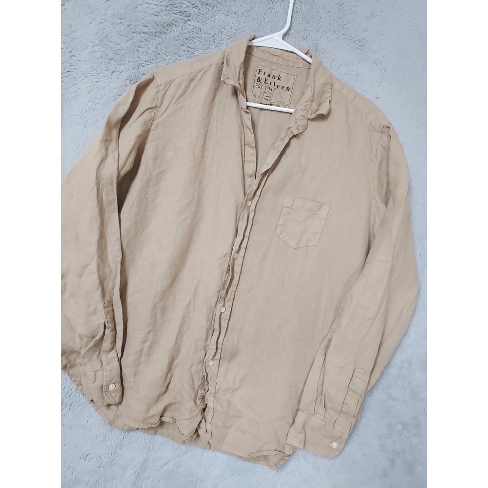 Frank Eileen Shirt Womens Large Eileen 100% Linen Button Down Brown Preppy L